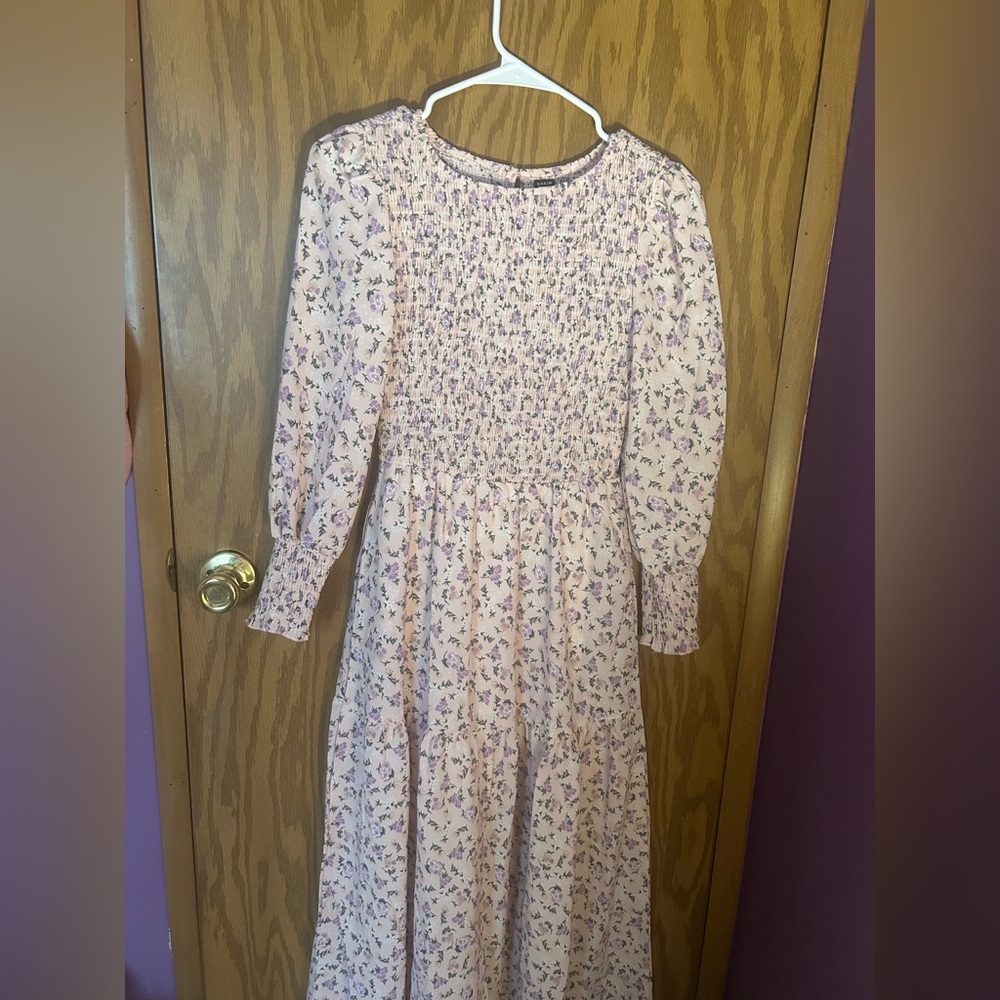 Floral Puff Sleeve Ruffle Hem Dress